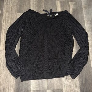 XS‎ Eyeshadow Black Tie Neck Long Sleeve Sweater Knit Pullover